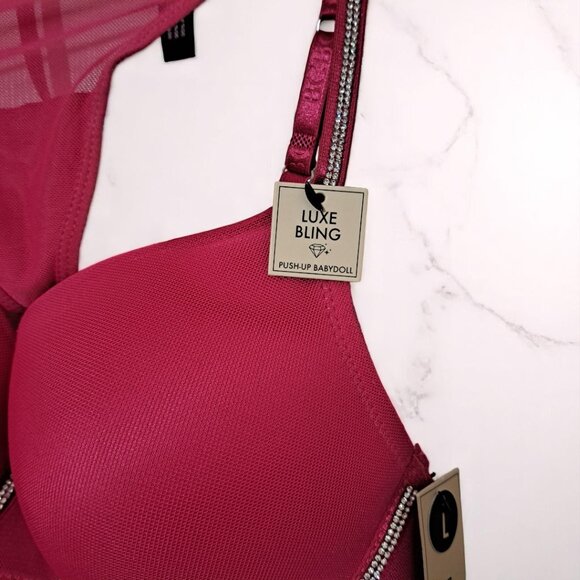 BCBGeneration Large Hot Pink Pushup Babydoll Nighty & Thong Set NWT - Picture 5 of 10